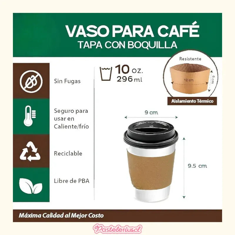 100 Vasos Polipapel Vasos Para Cafe C/tapa+manga 296ml/ 10oz Vasos Para Cafe Desechable Con Tapa Kraft Vaso Desechable... Blanco / Vaso 10oz