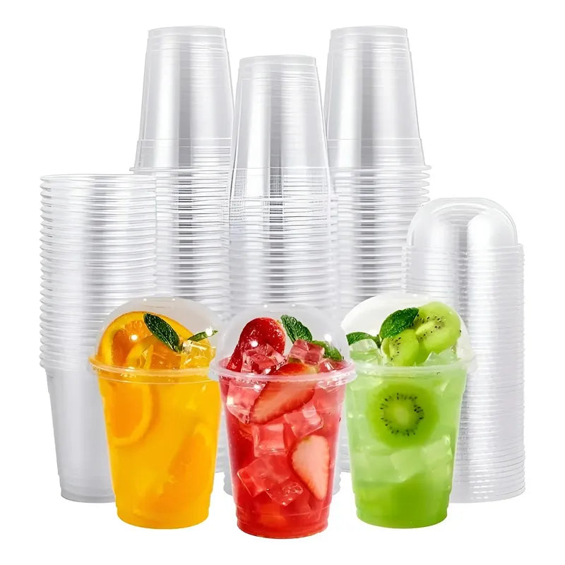 100 Vasos Desechables Vasos Plastico Tapa Domo Con Hoyo 12oz Transparente