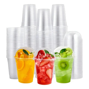 100 Vasos Desechables Vasos Plastico Tapa Domo Con Hoyo 12oz Transparente