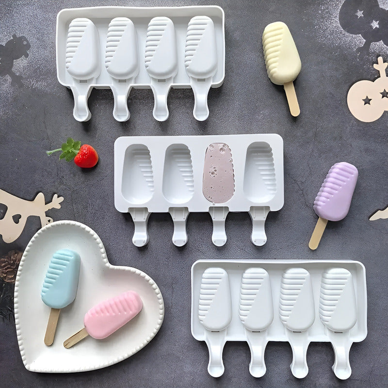 Pack X4 Moldes De Silicona Para Helados Molde Helado Paletas Blanco.