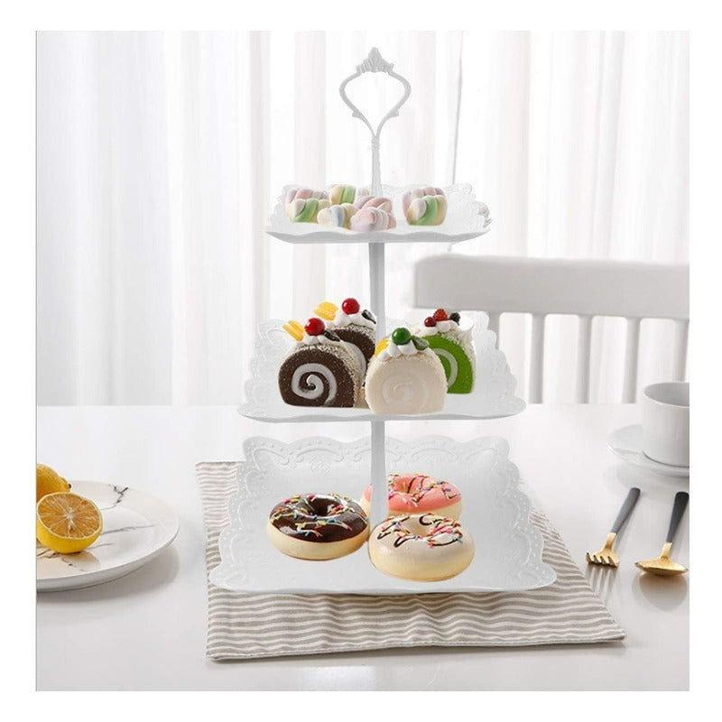 Pack X4 Porta Torta Porta Cupcakes  Torre Porta Cupcake Blanco