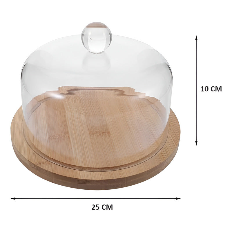 Base Para Torta Porta Torta Con Tapa Soporte De Bambu 25cm Caqui