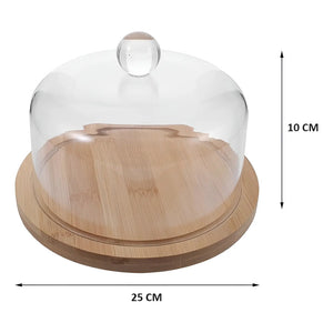 Base Para Torta Porta Torta Con Tapa Soporte De Bambu 25cm Caqui