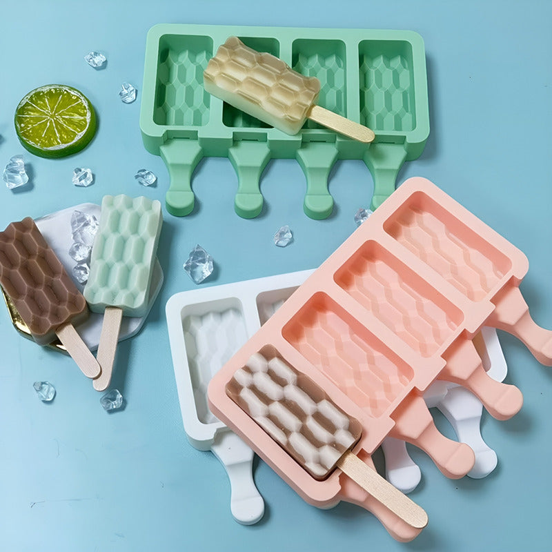 Set X4 Moldes De Silicona Reposteria Molde Helados Paletas Blanco