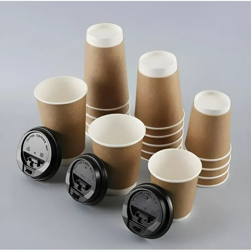Set 100 Vasos Desechables Kraft Vaso Doble Pared C/tapa 12oz Vaso Polipapel Kraft Vasos Termicos 355ml Desechables Vasos Polipapel Vaso Desechables Vasos Para Cafe Desechable Vaso Cafe Pasteleriuscl