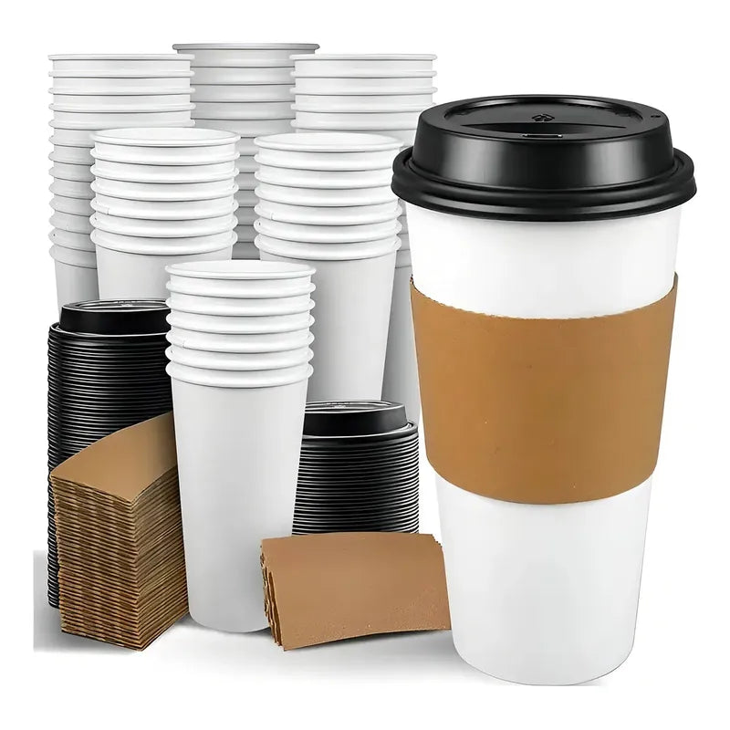 Vaso Cafe Polipapel Impreso Vaso Con Tapa Y Manga 100und 16oz Vasos Desechables Café Foodtruck Vaso Desechable Térmico Polipapel Con Tapa Manga Vasos Desechables Para Cafeterías Pasteleriuscl Blanco