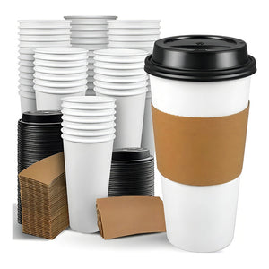 Vaso Cafe Polipapel Vaso Kraft Vaso Con Tapa Y Manga 100und 16oz