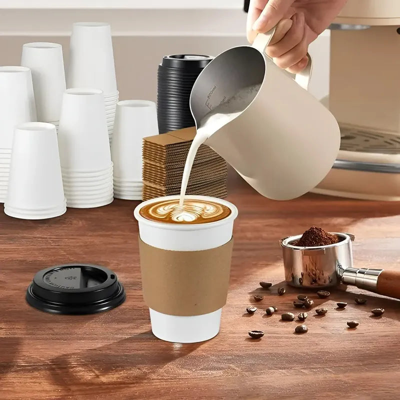 Vaso Cafe Polipapel Vasos Kraft Vaso C/tapa+manga 8oz 50und Blanco