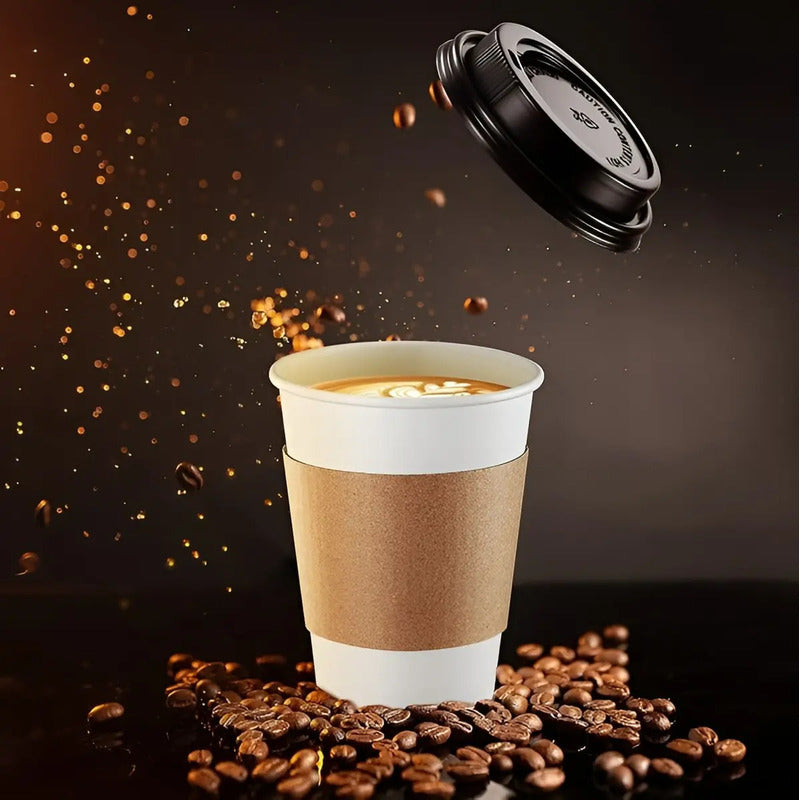 Vaso Cafe Polipapel Vaso Kraft Vaso C/tapa+manga 12oz 50und Vasos Para Cafe Vaso Desechable Termico Polipapel Balnco Pasteleriuscl Blanco