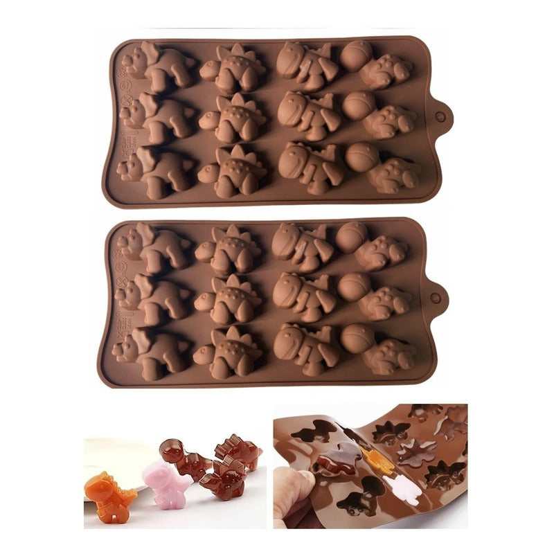 Pack X2 Moldes De Chocolate Dino Molde Chocolate Dinosaurio Marrón