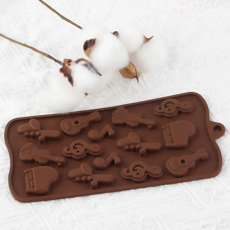 Moldes De Chocolate Moldes Silicona Chocolate Instrumentos Moldes De Silicona Flexibles Instrumentos Musicales Para... Marrón