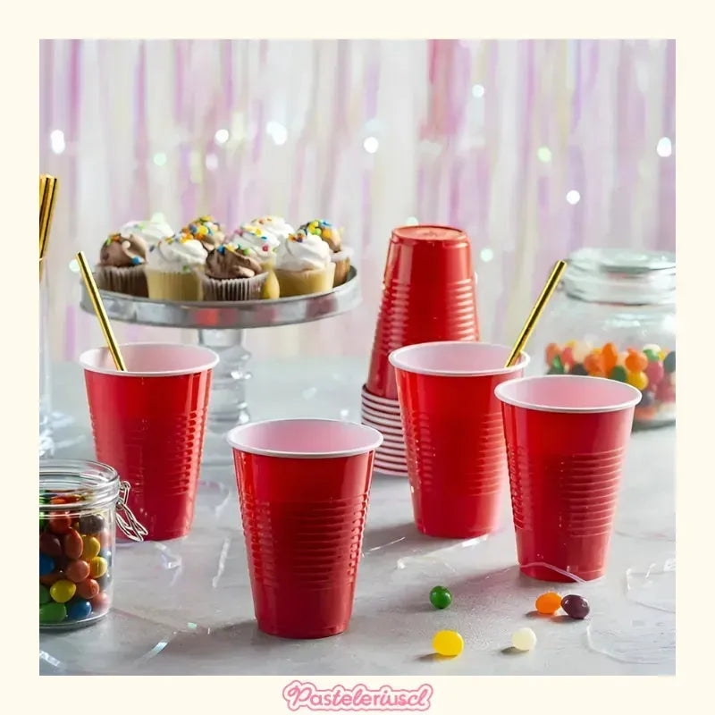 50 Vasos Plasticos Vaso Desechable Vasos Descartables Grande Bicolor Vasos Plásticos Bicolor Vaso De Fiesta Vaso... Rojo