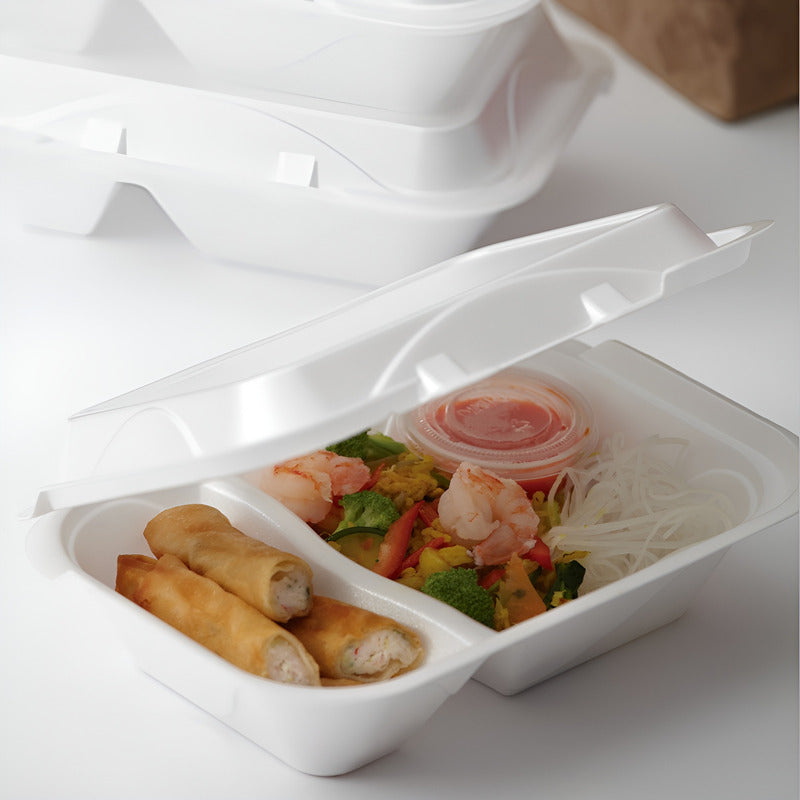 50 Bandeja Rectangular Bandeja Plumavit C/ Division Bandejas Blanco/ Envase Plumavit Con Division 296