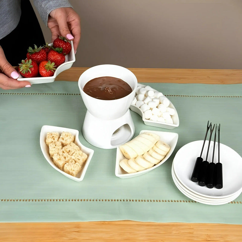 Fondue Queso Juego De Fondue Ceramica Fondue Chocolate 10pcs Blanco