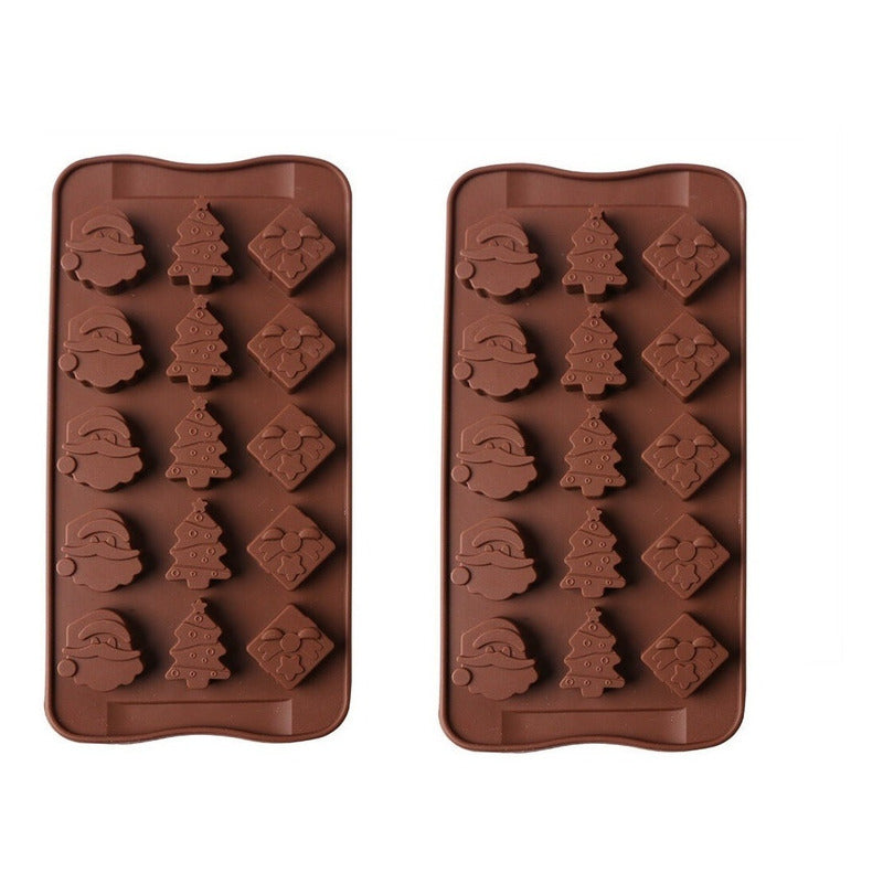 2 Moldes De Chocolate Molde De Silicona Molde De Navidad  Marrón 15cavid: 5arbol, 5 Regalo, 5 Santa