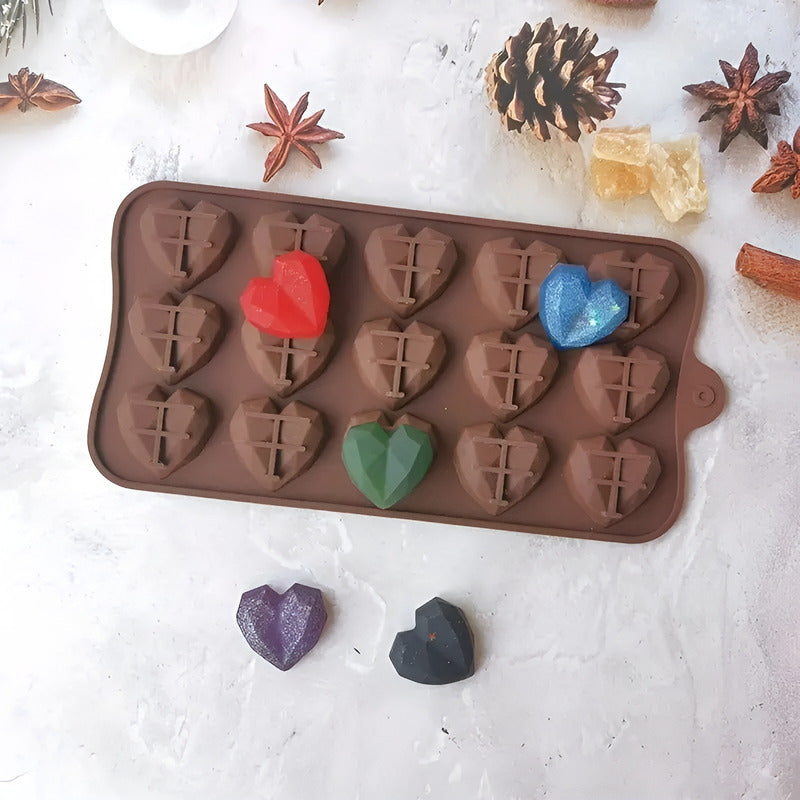 Molde Mini Corazon Diamante Molde Corazón Geometrico 15 Marrón