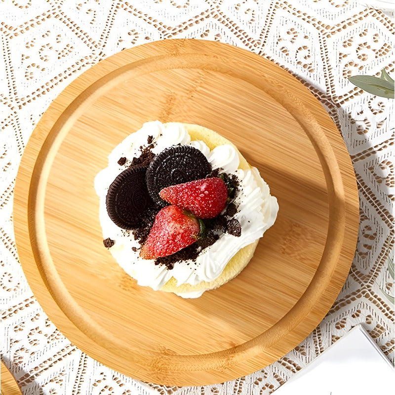 Base Para Torta Porta Torta Con Tapa Soporte De Bambu 25cm Caqui
