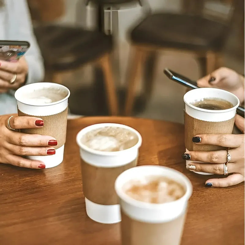 Vaso Cafe Polipapel Vaso Kraft Vaso C/tapa+manga 12oz 50und Vasos Para Cafe Vaso Desechable Termico Polipapel Balnco Pasteleriuscl Blanco