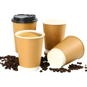50 Vasos Cafe Kraft Vaso Desechables Doble Pared C/tapa 12oz