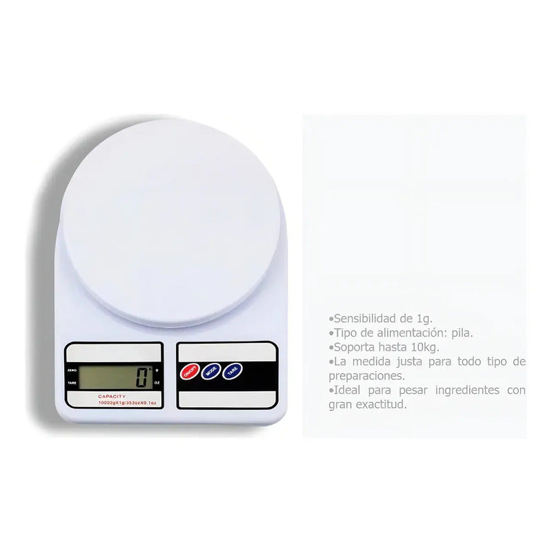 Balanza Digital Cocina Alimentos Hogar Tara 0 A 10 Kg Alta Precisión Veoquiero Blanco