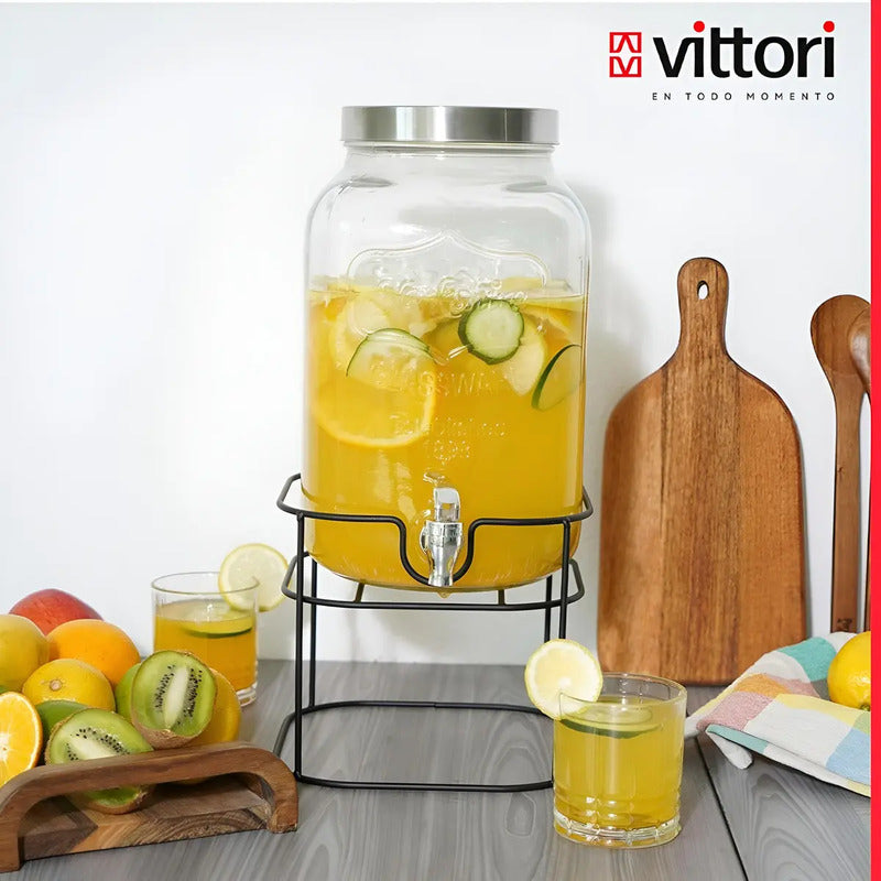 Dispensador Bebidas Con Atril Dispensador De Jugos Jarra 4l Color Transparente / Dispensador Cuadrado 4l