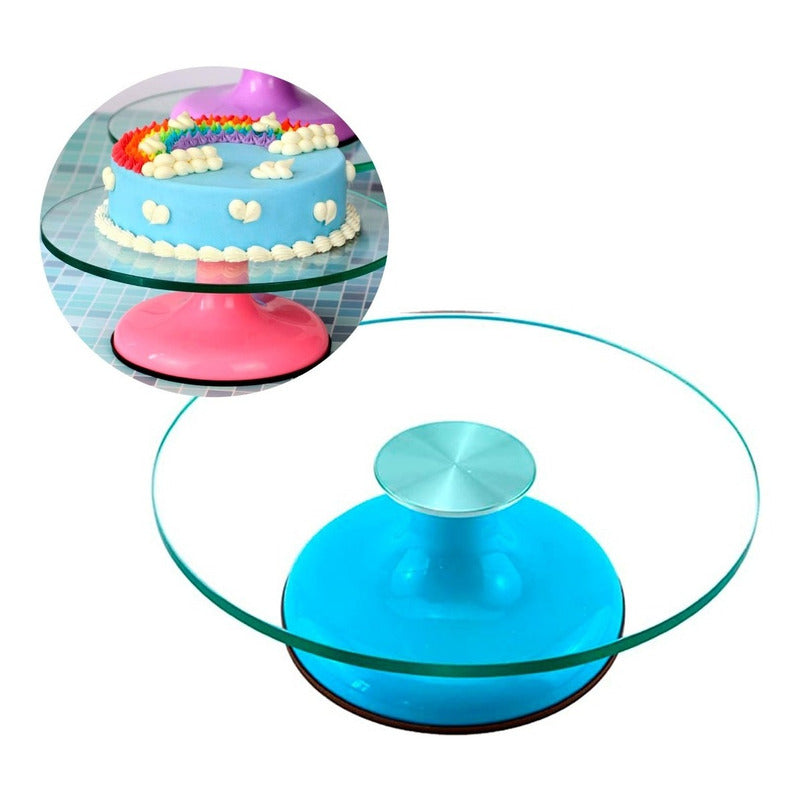 Base Giratoria Tortas Plato Giratorio Base Vidrio 30cm Azul