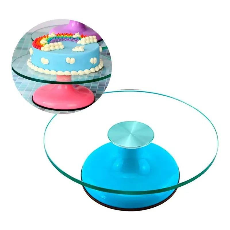 Base Giratoria Tortas Plato Giratorio Base Vidrio 30cm Azul