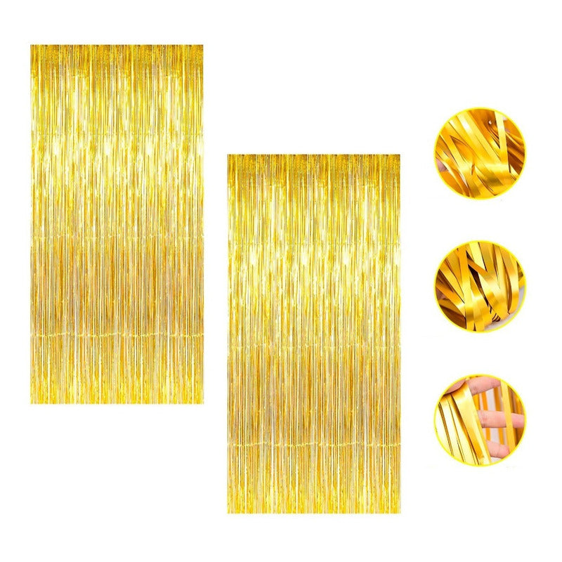 X2 Guirnalda Cortina Metálicas Cortina De Cumpleaños Dorada Dorado