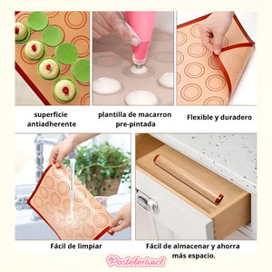 Lamina De Silicona Horno Silpat Silicona Tapete 30 Macarrons - Rojo Con Beige