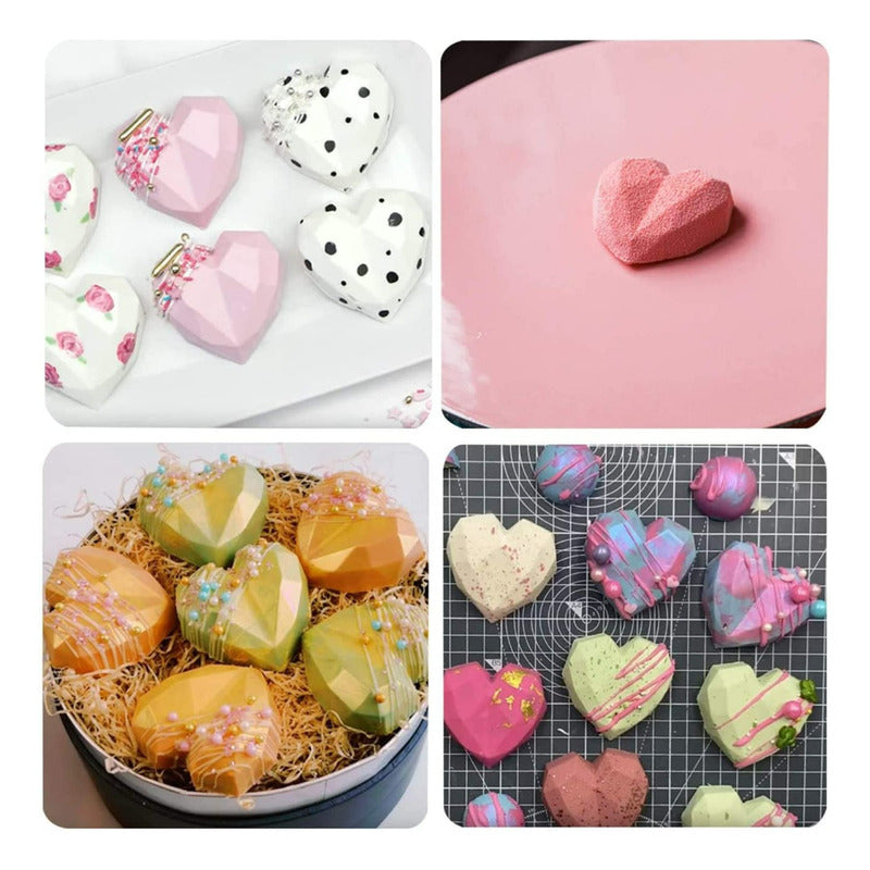 X2 Molde Mini Corazon Diamante Mini Corazón Geometrico 8 - Marrón