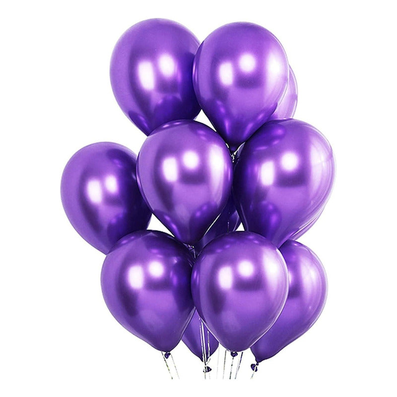 Pack 25 Set De Cumpleaños Globos Cromado Globos Violeta 25cm Redondo