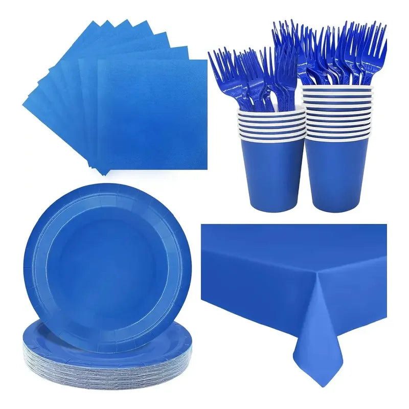 Set Cumpleaños Vasos Servilletas Platos Desechables 20 P/p Azul