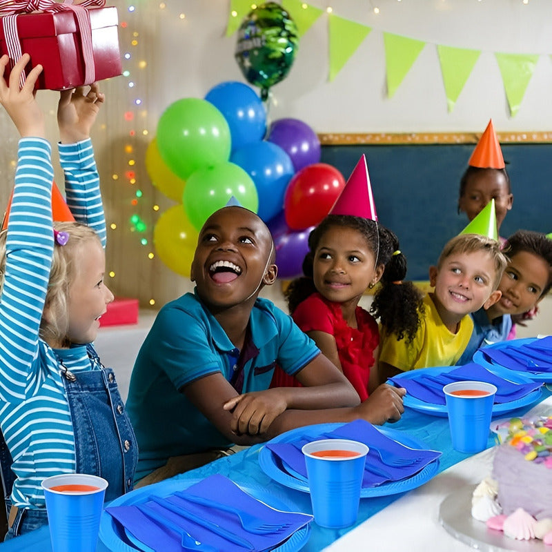 Set Cumpleaños Vasos Servilleta Plato Desechable 20 P/p Azul Azul