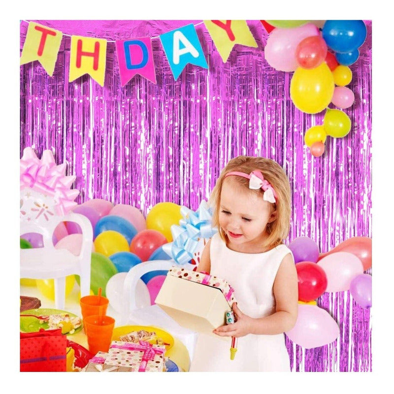Guirnalda Cortina Metálicas Cortina De Cumpleaños Fucsia 3m