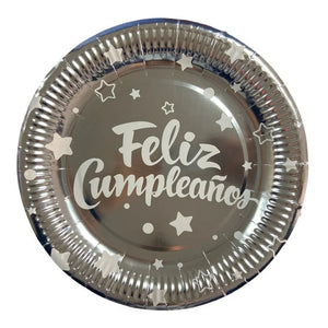 10 Platos Desechables Decoración Cumpleaños Plato Gris 23cm