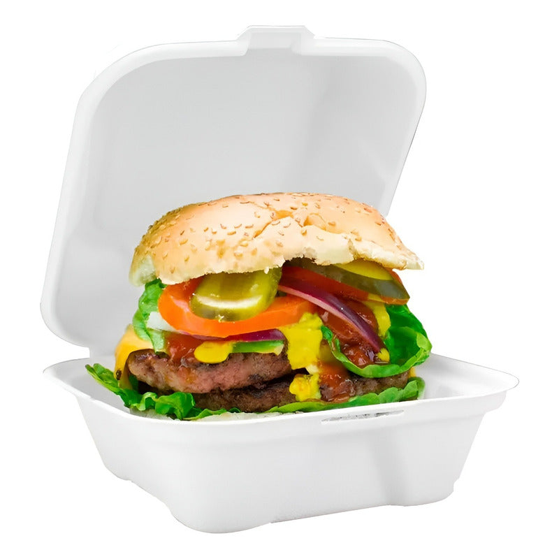 Set X50 Envases De Plumavit Para Comida Envase Hamburguesas Blanco