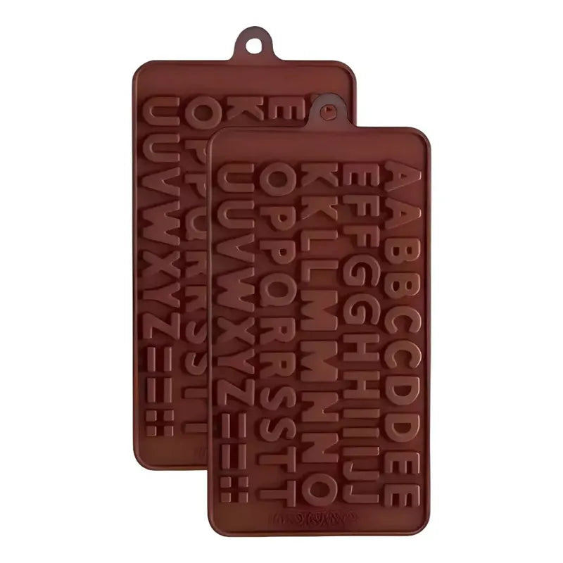 2x Molde De Letras Moldes Para Chocolates Insumos Reposteria Moldes Chocolate Moldes De Silicona Molde Doble Abecedario... Marrón Claro