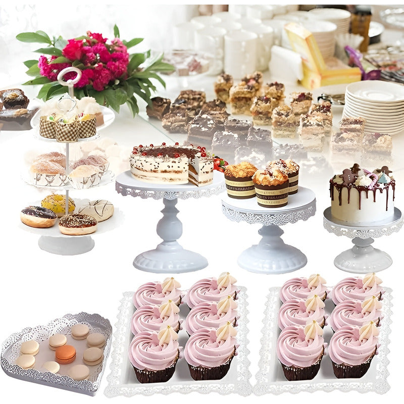 Set 7 Porta Cupcakes Bases Para Tortas Alzadores Candy Bar Blanco / Set 7pcs