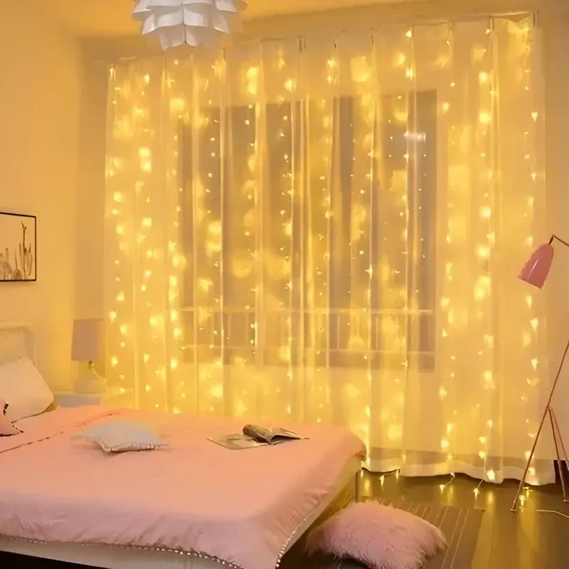 Cortina De Luces Luces Decorativas Guirnaldas Led Cortina Led Luces De Navidad Cortina Led Luces Adorno Navidad Exterior... Amarillo