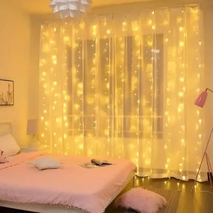 Cortina De Luces Luces Decorativas Guirnaldas Led Cortina Led Luces De Navidad Cortina Led Luces Adorno Navidad Exterior... Amarillo