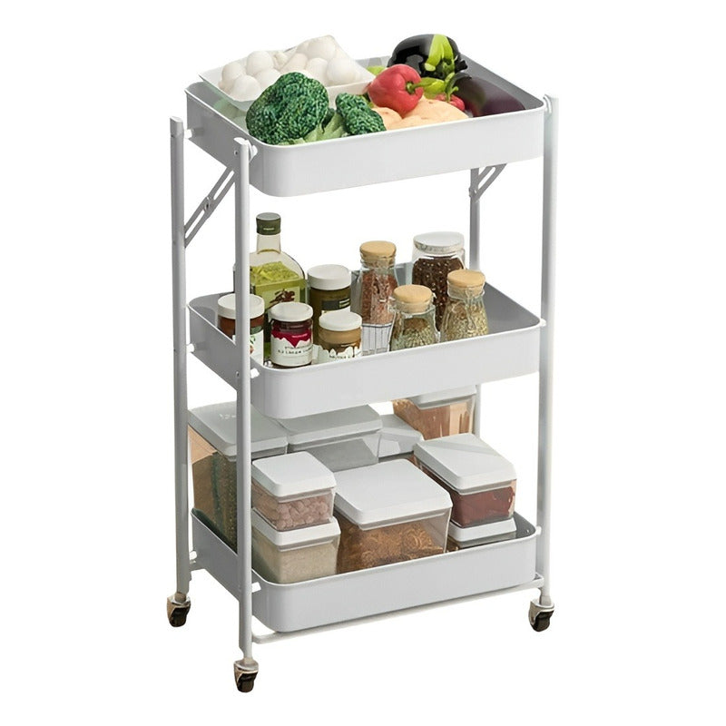 Carro De Almacenamiento Con Ruedas Carrito Multiusos 3niv Blanco