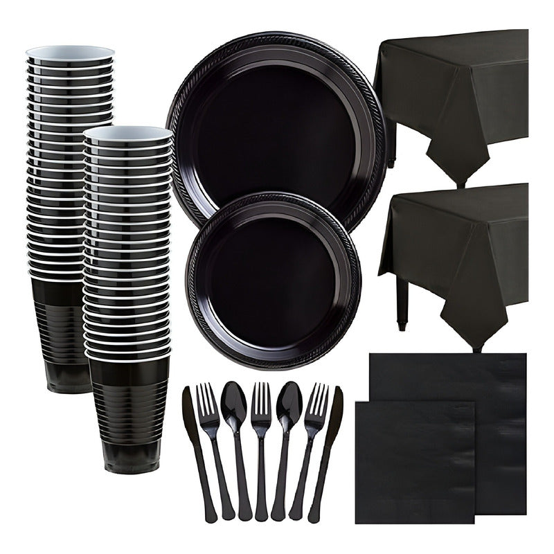Set Cumpleaños Vaso Servilleta Plato Desechable 20 P/p Negro