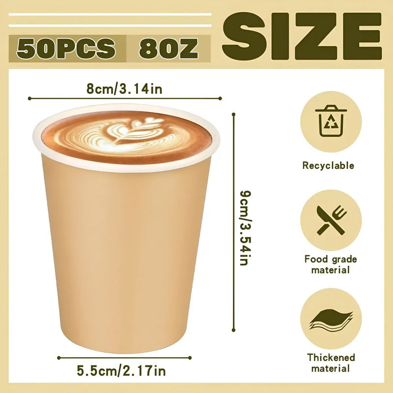 X200 Vasos Para Cafe Vaso Liso Polipapel Kraft C/tapa 8oz Color Marrón Claro / Vaso Kraft Liso 8oz Vasos Desechables... Beige.
