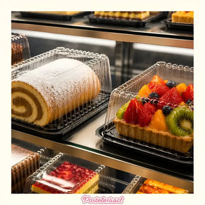70 Bandejas Para Tortas Porta Brazo De Reina 28x17x11cm Base Y Cúpula Para Rollo Suizo Envase Cúpula Plástica Bandeja... Negro