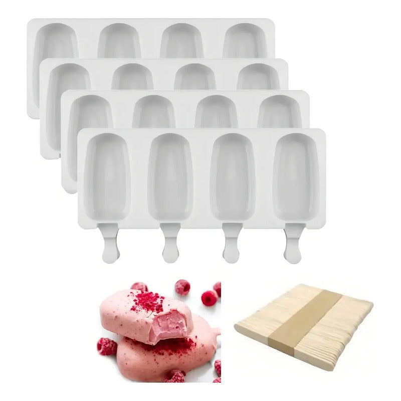 Pack X4 Moldes De Helado Molde Para Helado Molde Helados Molde De Silicona Moldes De Reposteria Moldes Para Helados Pasteleriuscl Blanco