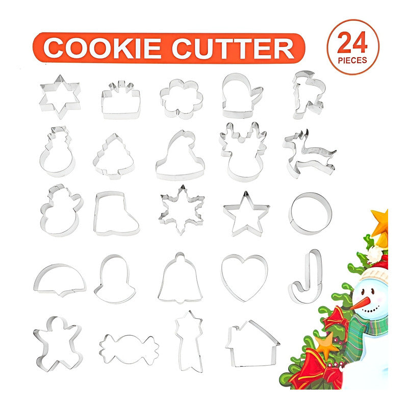 Set 24 Cortadores De Galletas Navidad Moldes Para Galletas Plateado