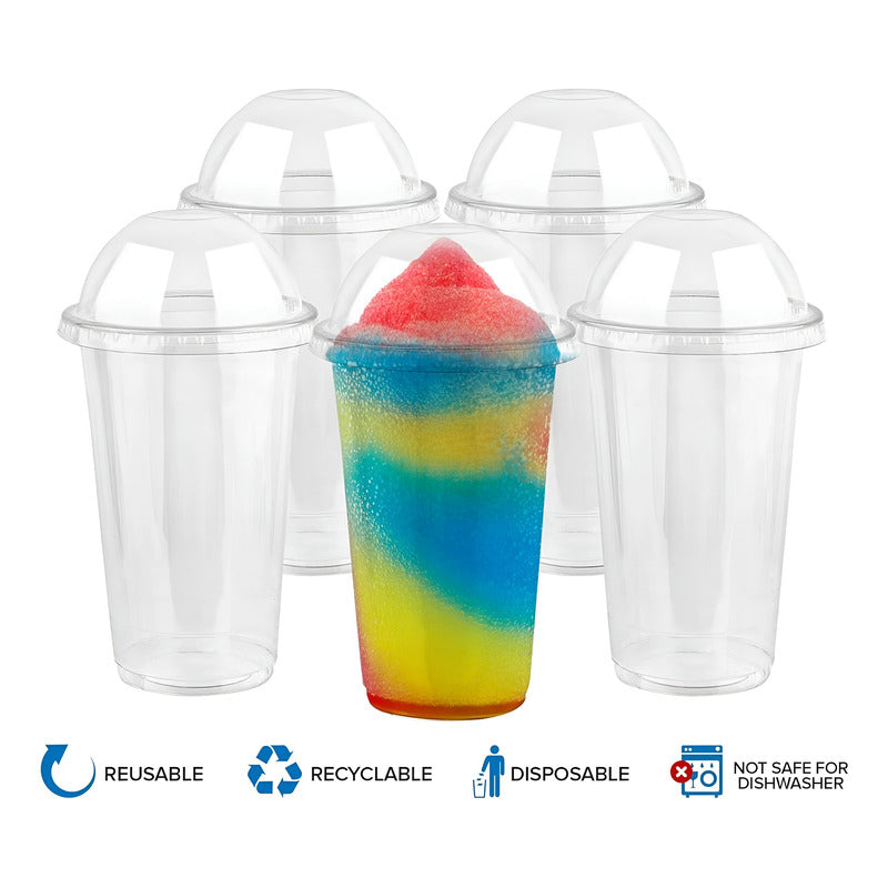 100 Vasos Plasticos Desechables Vaso Tapa Domo Sin Hoyo 20oz Transparente