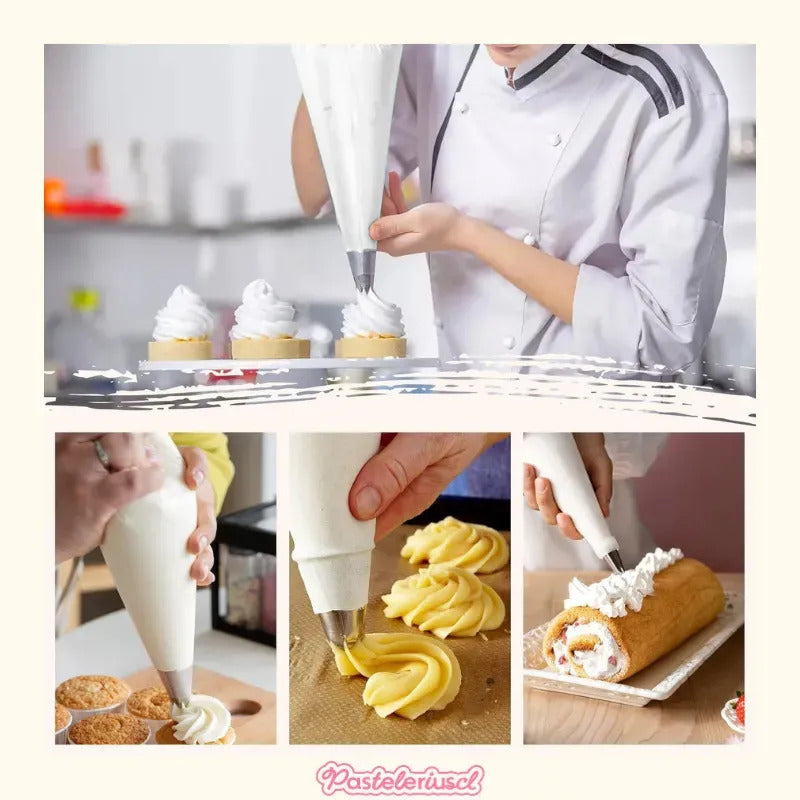 Pack X5 Manga Pastelera Profesional Tela Mangas De Tela 40cm Bolsas De Tela Reutilizables Para Decoración De Pasteles... Blanco