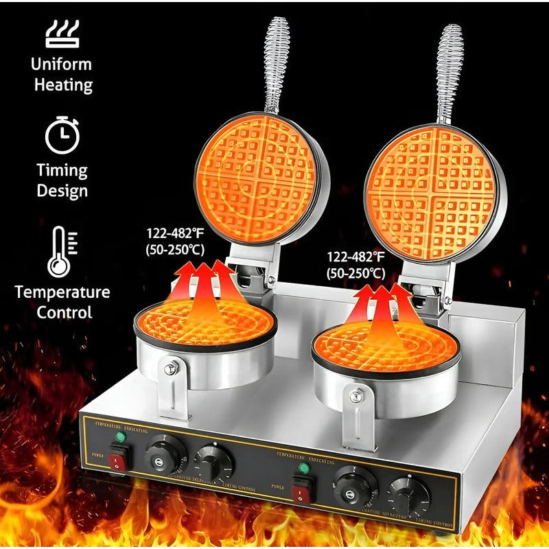 Waflera Doble Maquina Para Waffles Waflera Grande 2400w Gris Claro