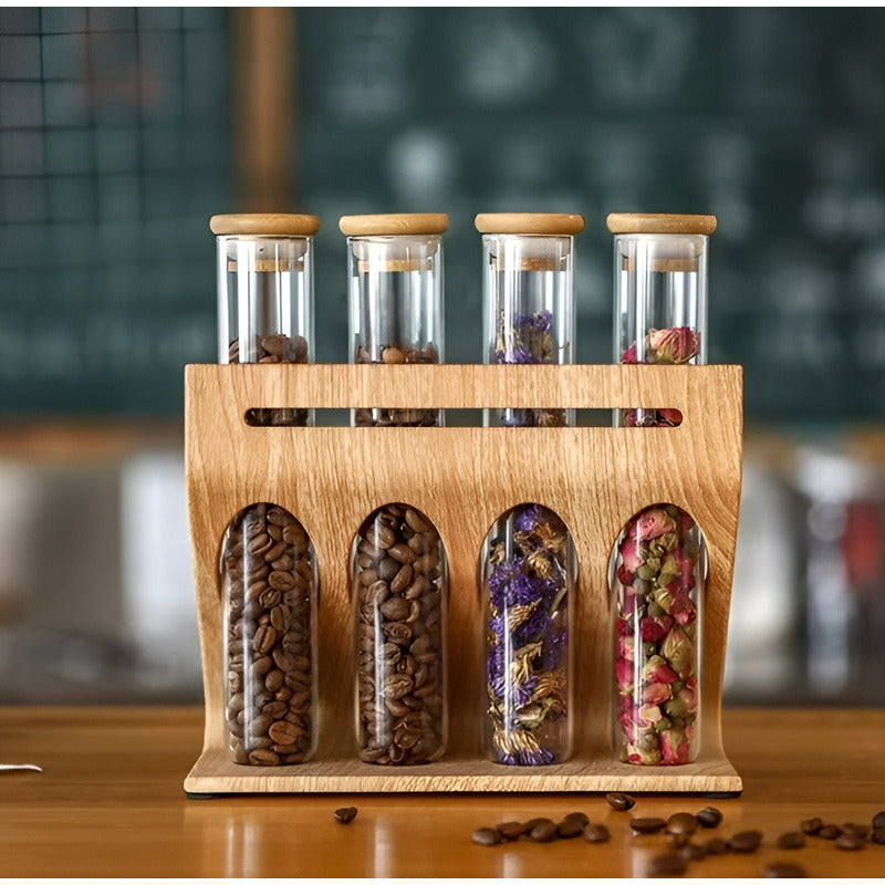 Set Especieros Organizador Condimentos Especieros Cocina 4pz Marrón Claro / Especieros Cocina / 4 Frascos